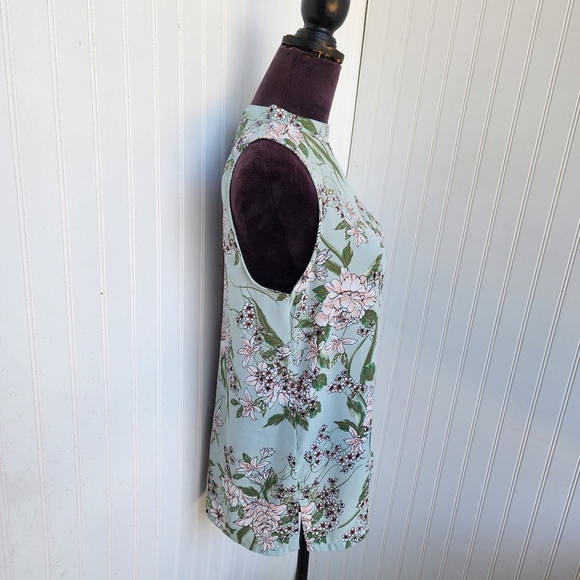 LOFT Women’s Floral Print Blue Keyhole Front Open Back Tie Sleeveless Blouse S - Picture 5 of 12